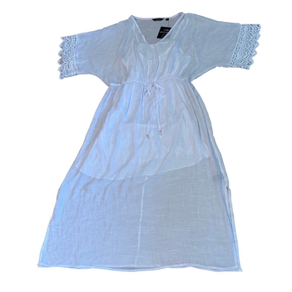 NWT White Gauze Lace Dress Large Lined Cottagecore Swim Beach Mlle Gabrielle